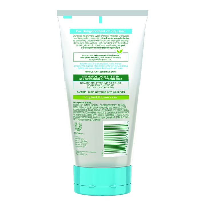 Simple Water Boost Sensitive Skin Micellar Facial Gel Wash, 5 oz