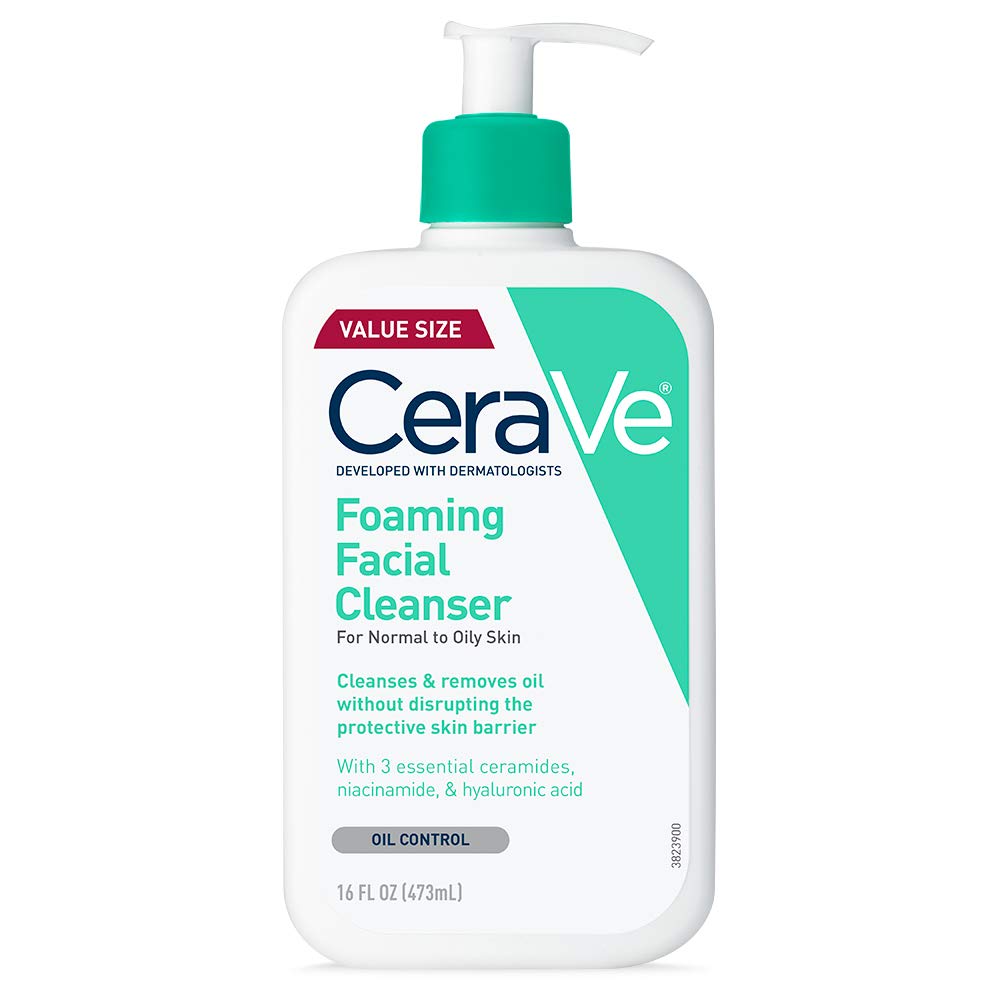 CeraVe Foaming Facial Cleanser, Face Wash for Oily Skin, 16fl oz | Skin Care with Hyaluronic Acid & Niacinamide, Makeup Remover, Daily Face Wash For Men & Women, Fragrance Free, Oil Control