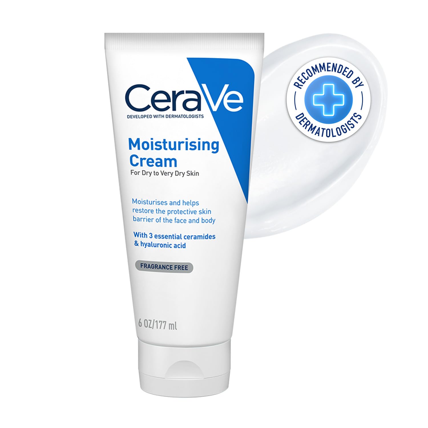 CeraVe Moisturizing Cream For Dry To Very Dry Skin (177ml) - Formulated with 3 Essential Ceramides And Hyaluronic Acid | Non-Comedogenic Moisturizer For Face