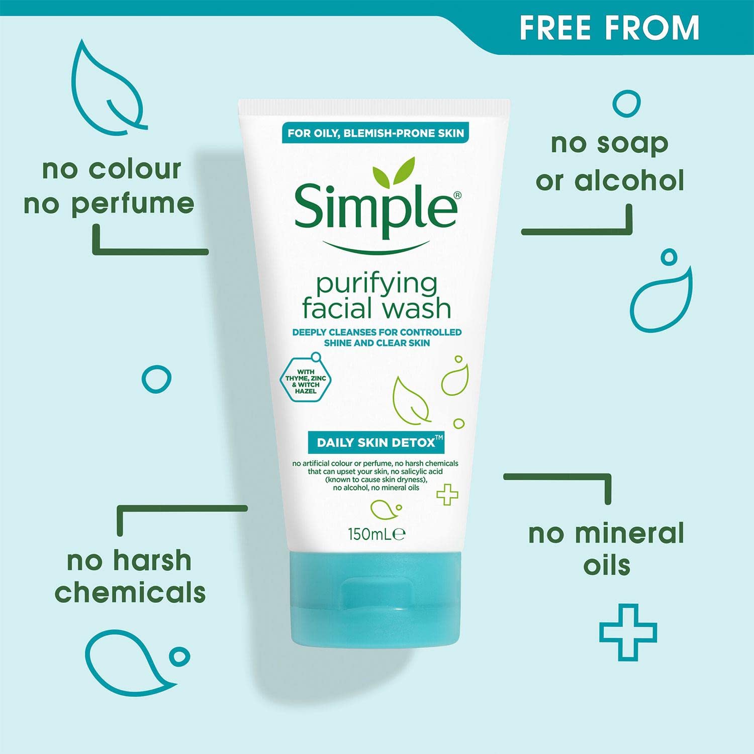 Simple Daily Skin Detox Purifying Facial Wash, 150ml (Package may vary)