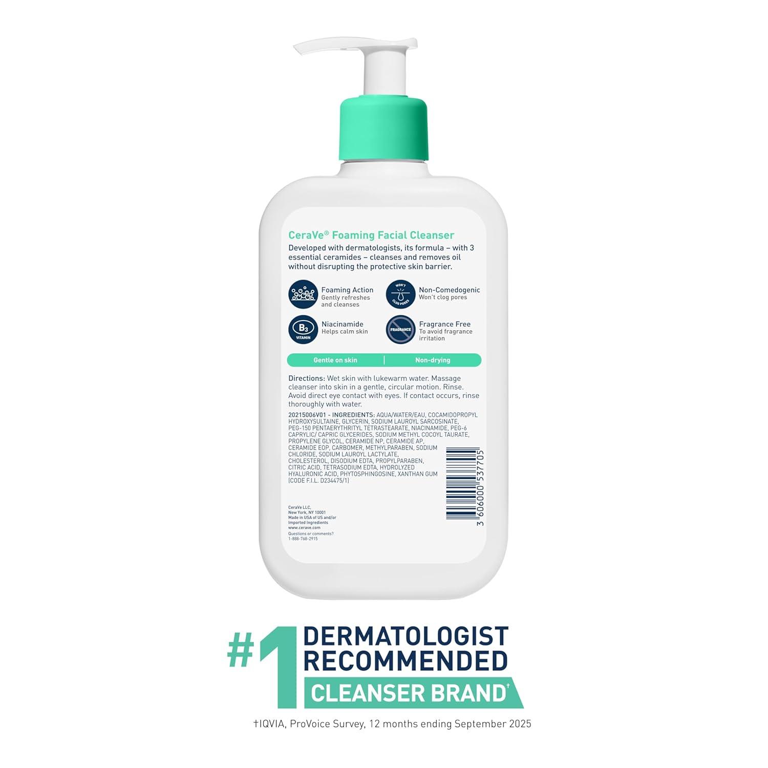 CeraVe Foaming Facial Cleanser, Face Wash for Oily Skin, 16fl oz | Skin Care with Hyaluronic Acid & Niacinamide, Makeup Remover, Daily Face Wash For Men & Women, Fragrance Free, Oil Control