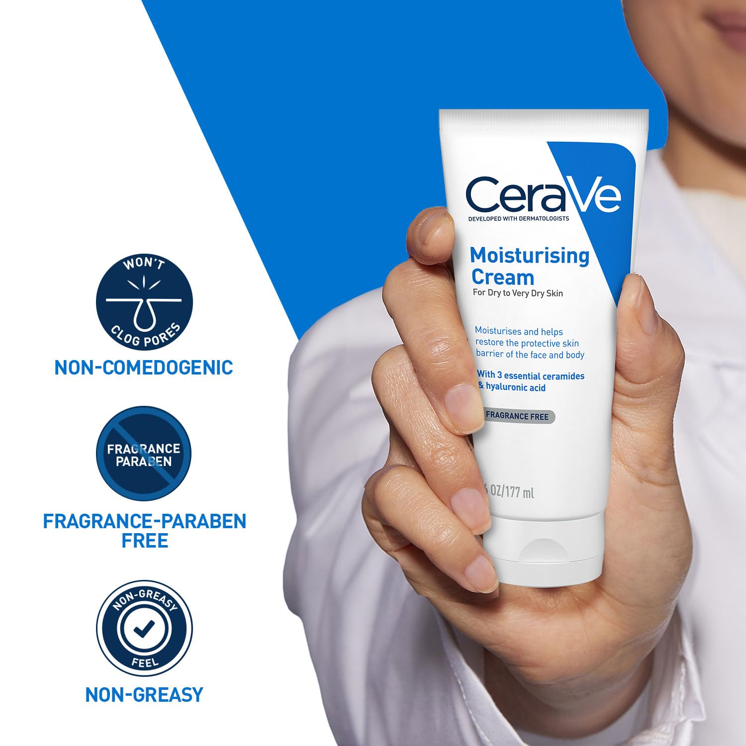 CeraVe Moisturizing Cream For Dry To Very Dry Skin (177ml) - Formulated with 3 Essential Ceramides And Hyaluronic Acid | Non-Comedogenic Moisturizer For Face