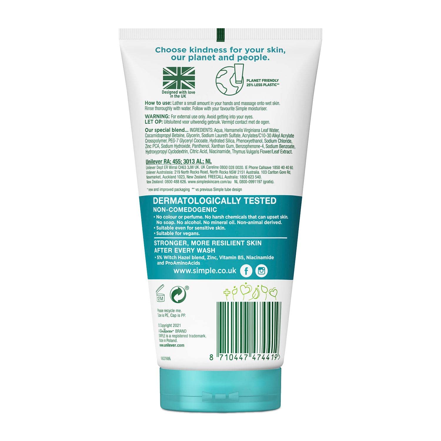 Simple Daily Skin Detox Purifying Facial Wash, 150ml (Package may vary)