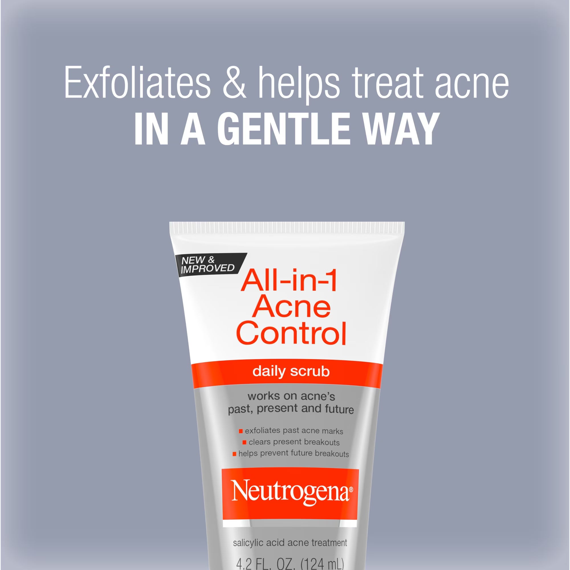 Neutrogena All-in-1 Acne Face Wash & Exfoliating Face Scrub, Salicylic Acid Cleanser, 4.2 fl oz