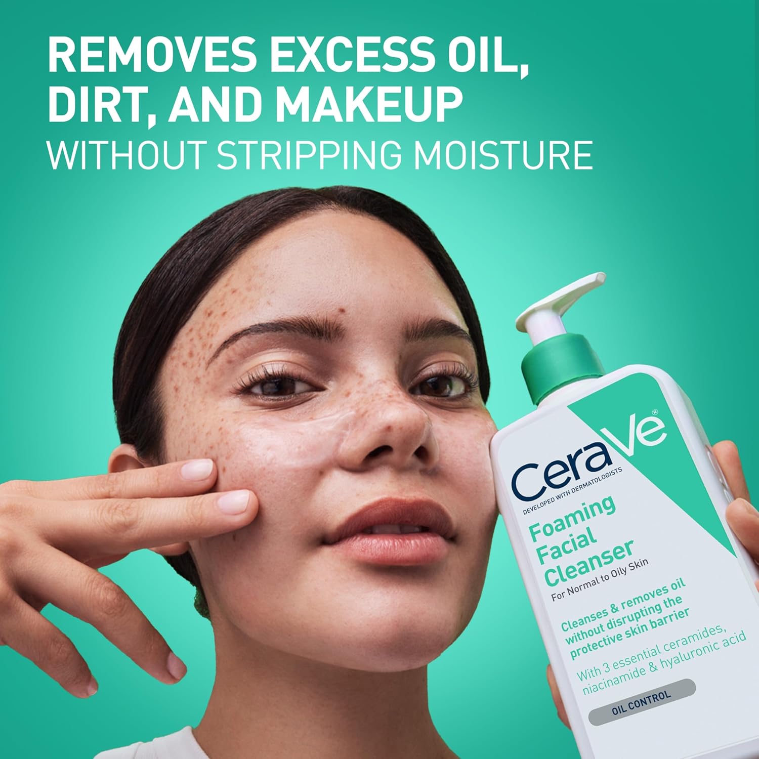 CeraVe Foaming Facial Cleanser, Face Wash for Oily Skin, 16fl oz | Skin Care with Hyaluronic Acid & Niacinamide, Makeup Remover, Daily Face Wash For Men & Women, Fragrance Free, Oil Control