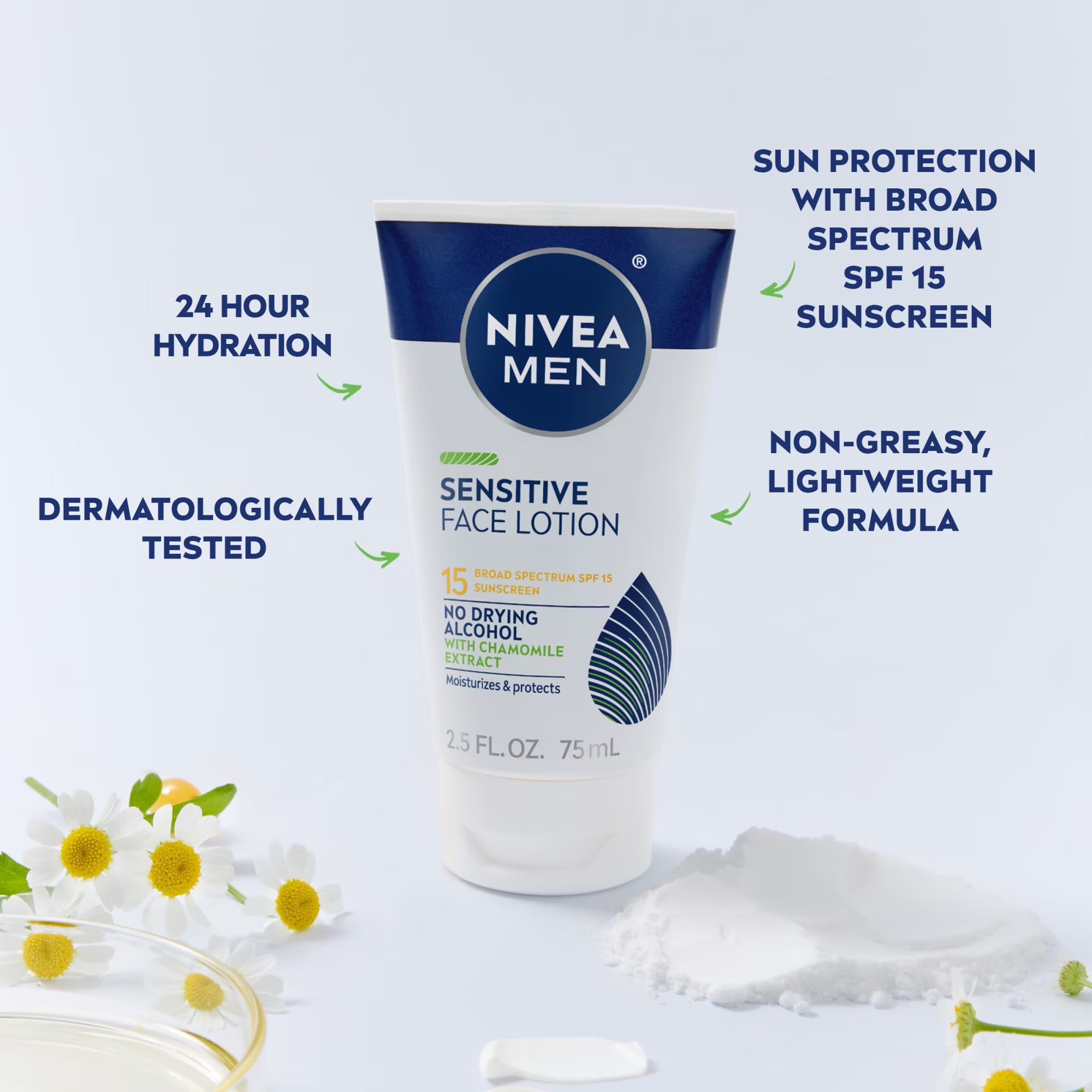NIVEA MEN Sensitive Face Lotion, Moisturizer SPF 15 Broad Spectrum Sunscreen, 2.5 fl oz