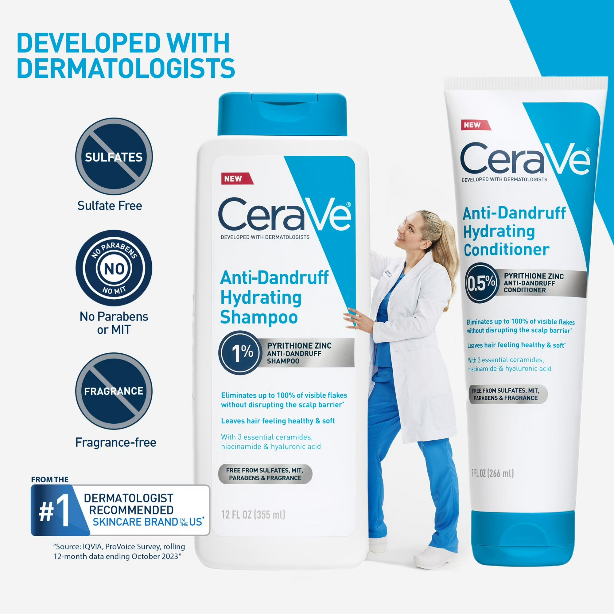 CeraVe Hydrating Anti-Dandruff Shampoo, 1% Pyrithione Zinc Dandruff Treatment With Ceramides, Niacinamide & Hyaluronic Acid, For Help With Flakey Itchy Scalp, 12 fl oz