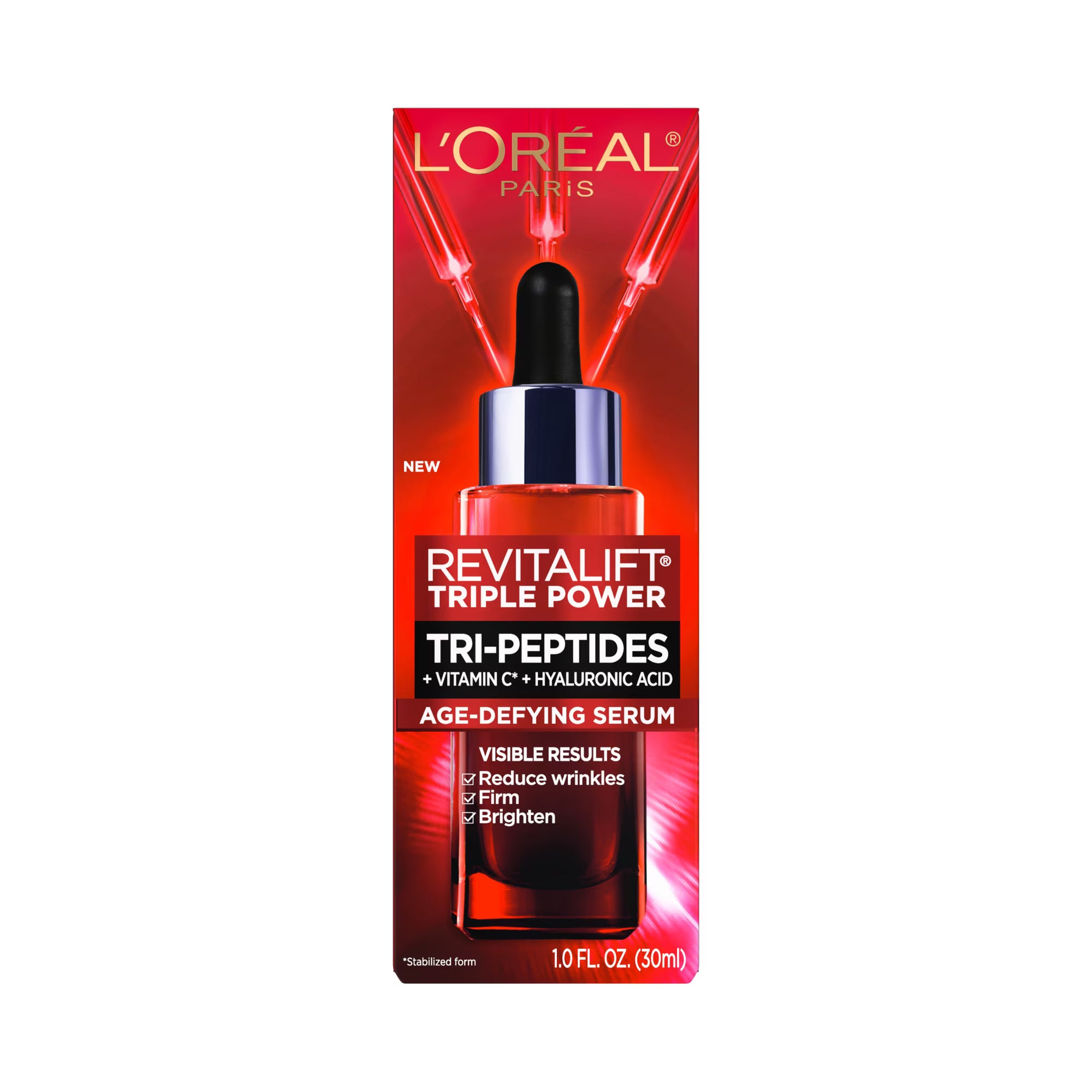 L'Oreal Paris Revitalift Triple Power Face Serum with Tri-Peptides, Hyaluronic Acid and Vitamin C, Anti-Aging, Anti-Wrinkle Serum to Firm and Brighten Skin, 1 fl. oz.