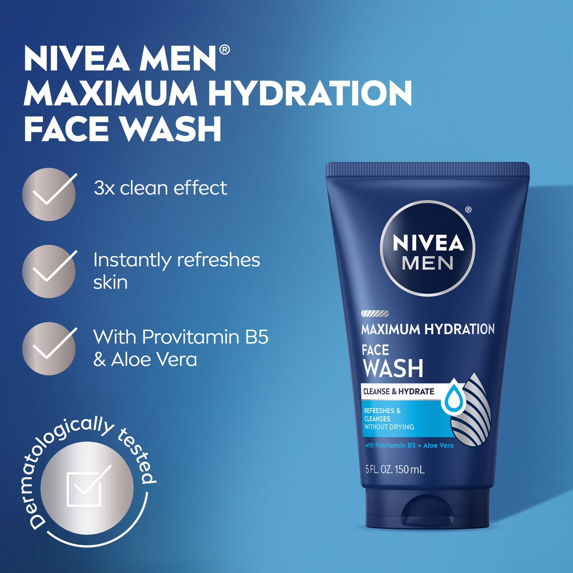 NIVEA MEN Maximum Hydration Face Wash with Aloe Vera, 5 fl oz