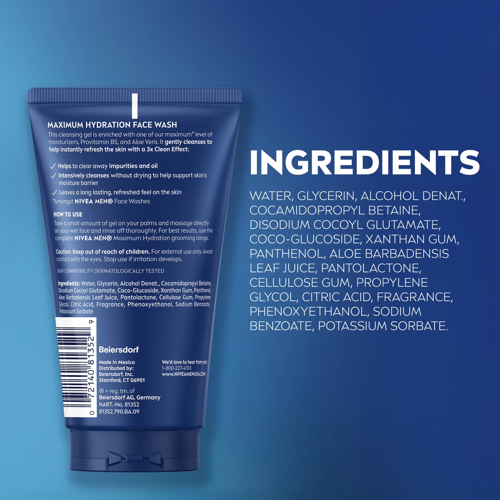 NIVEA MEN Maximum Hydration Face Wash with Aloe Vera, 5 fl oz