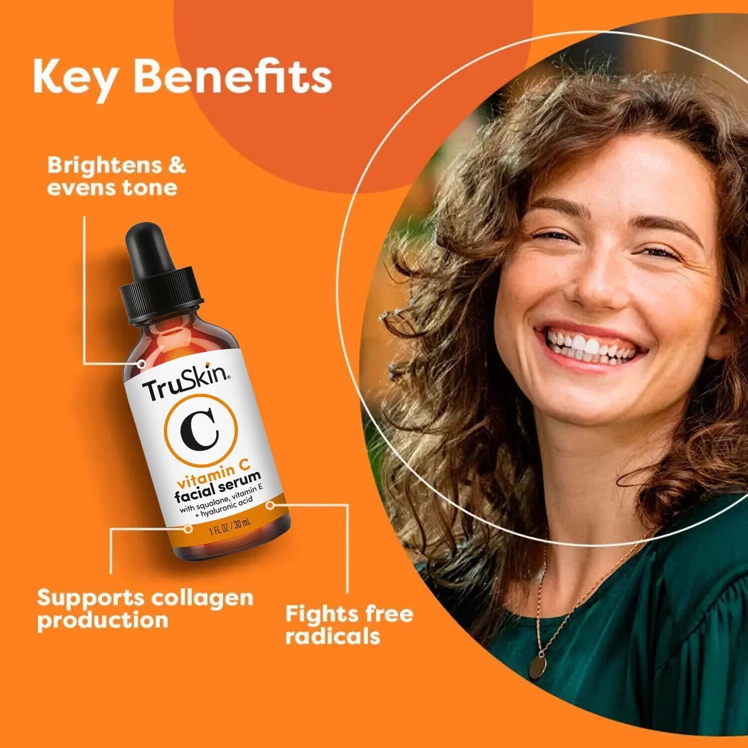 TruSkin Vitamin C Facial Serum, Anti-Aging Blend for Brighter-Looking Skin with Soothing Squalane, 1 fl oz